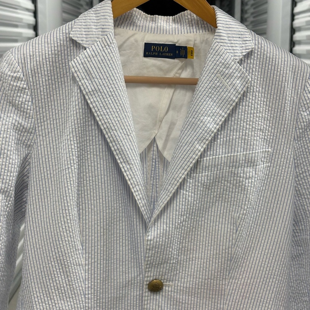 Polo by Ralph Lauren Women’s White and Blue Seersucker Striped Blazer - Picture 2 of 10